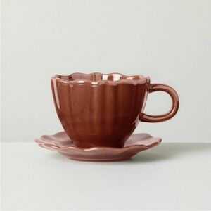 5oz Scalloped Stoneware Espresso Cup & Saucer Set Brown - Hearth & Hand Magnolia